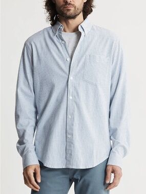 Men's Light Blue Micro-Check Button-Down Shirt